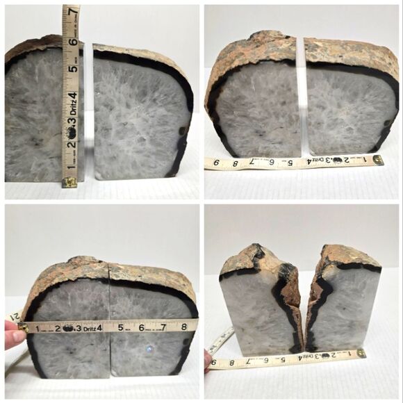 LARGE SET OF NATURAL QUARTZ AGATE CRYSTAL GEODE BOOKENDS - Picture 8 of 9